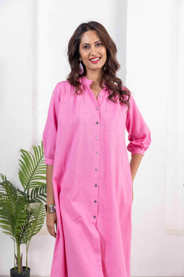 Pink Long Mandarin Collor Kurta With pants