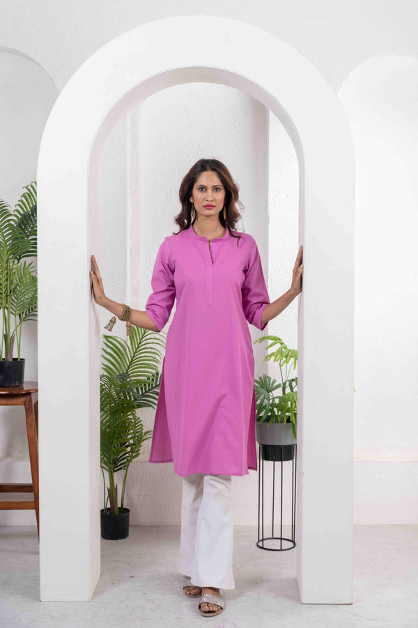 Medium Pink Everyday Long Cotton Kurta