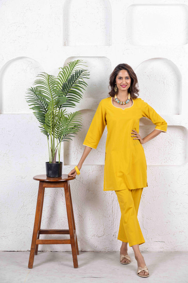 Mustard Everyday Co-ord Set with Thread Embroidery