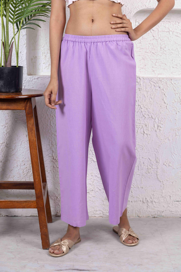 Lilac Cotton Flax Elasticated Waist Pants