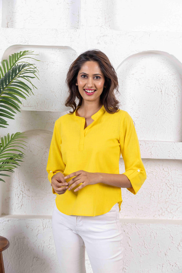 Mustard Everyday Mandarin Collar Short Kurta