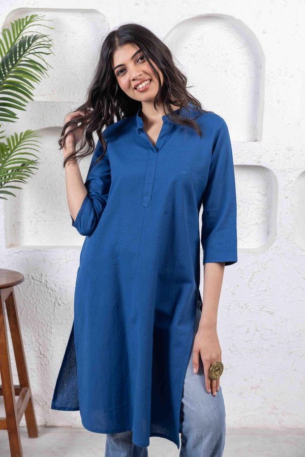 Royal Blue Everyday Long Cotton Kurta