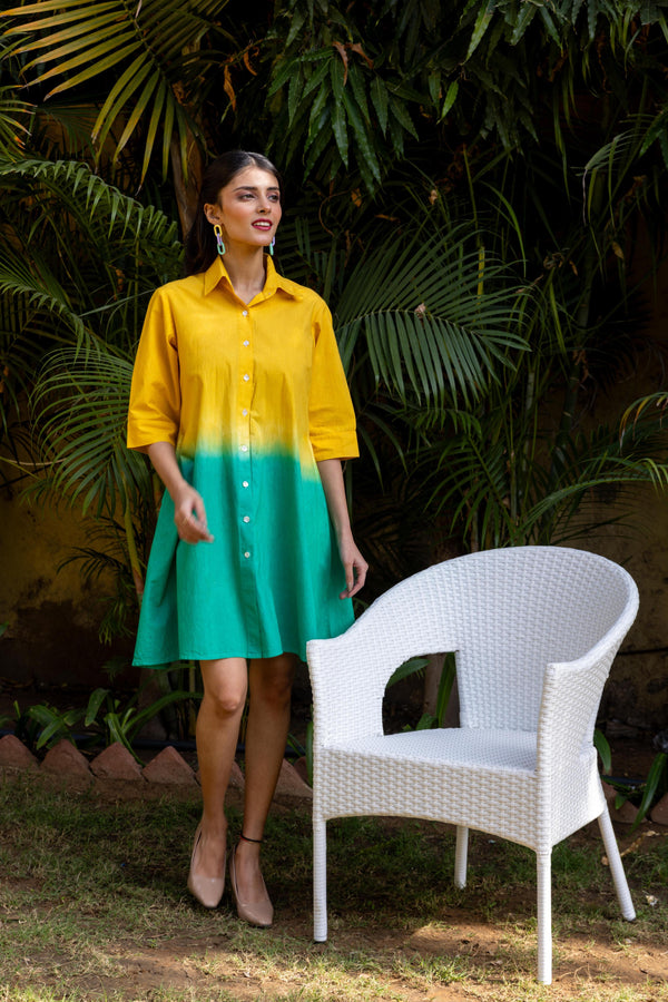 Ombre Shirt Dress - Yellow & Green