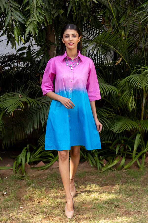 Ombre Shirt Dress - Pink & Turquoise