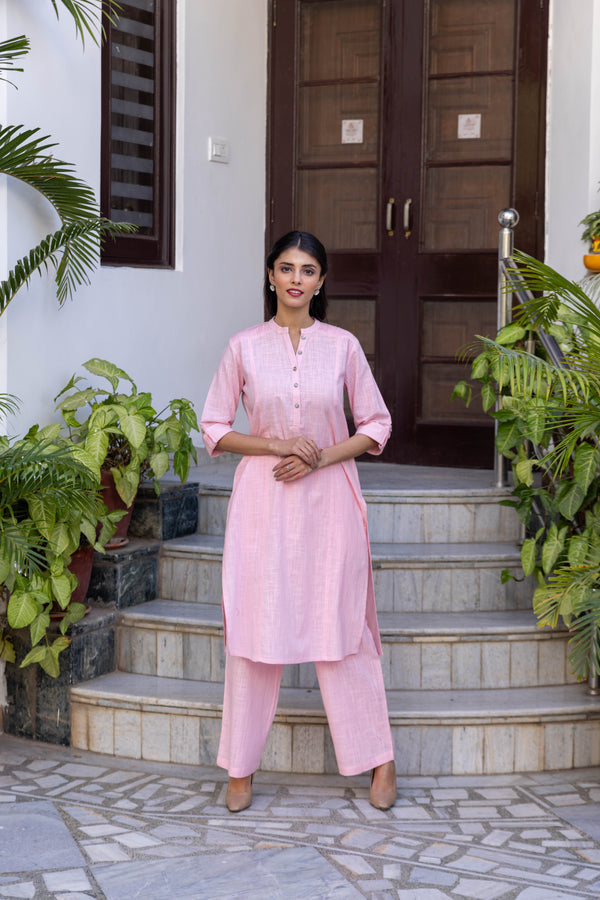 Cotton Slub Co-ord Set - Light Pink