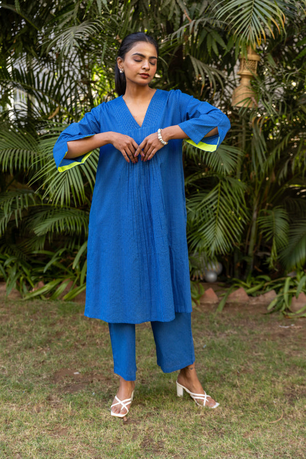 Cotton Kantha Co-ord Set - Blue