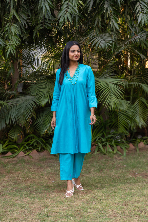 60's Cotton Slub Co-ord Set - Turquoise