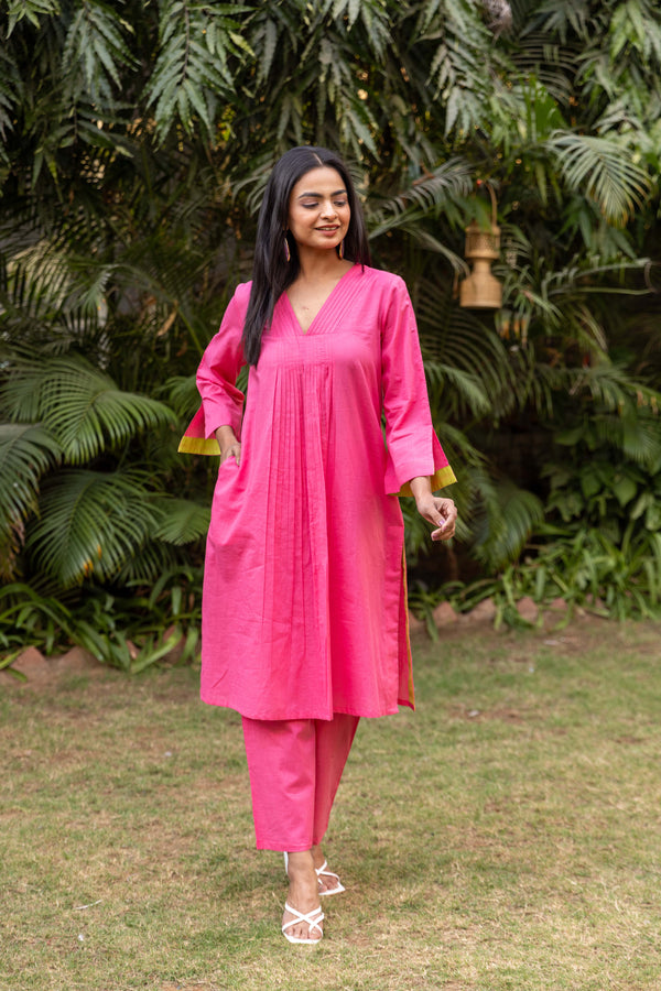 60's Cotton Slub Co-ord Set - Pink