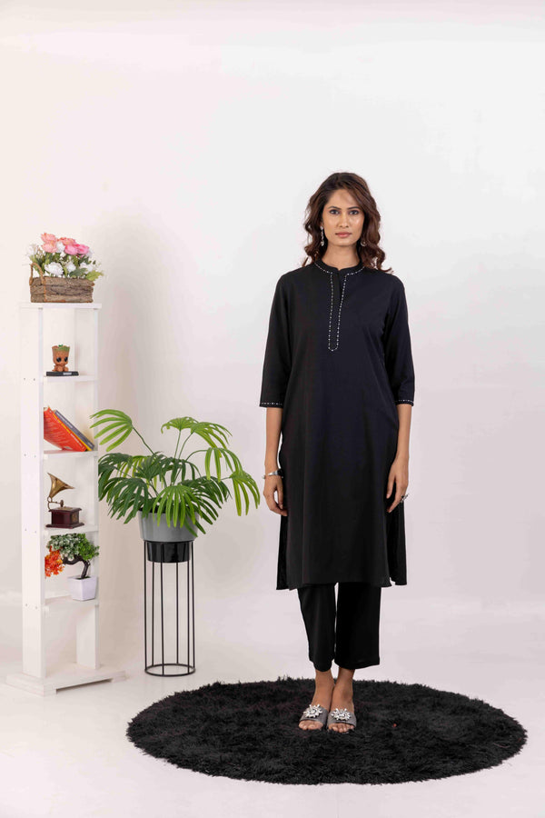 Black Long Kurta Co-Ord Set With Handwork