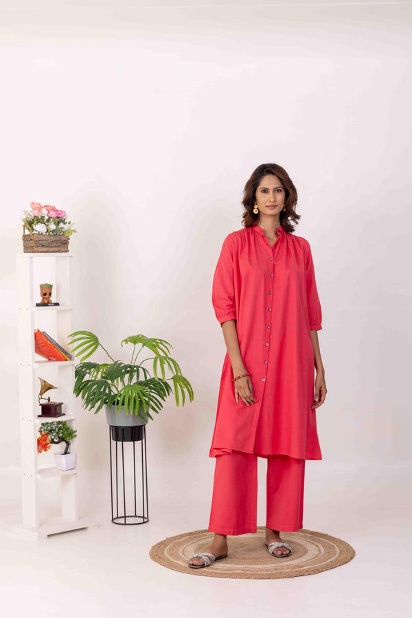 Coral Long Mandarin Collor Kurta With pants