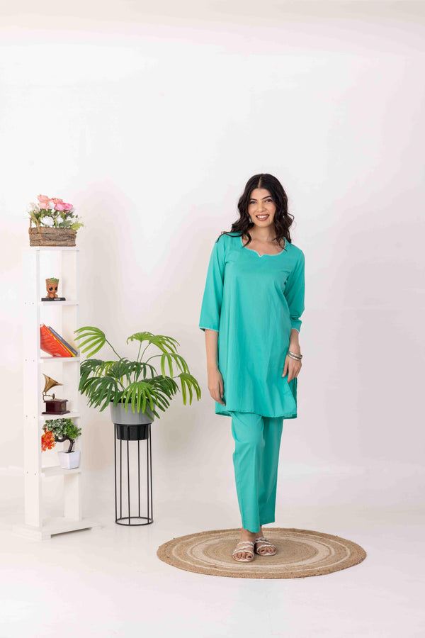 Sea Green Everyday Co-ord Set with Thread Embroidery