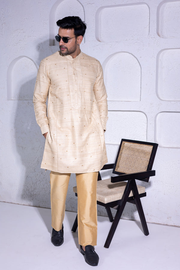 Pure Silk Tussar Hand Embroidered Kurta