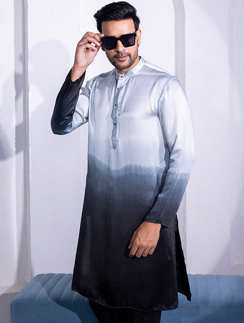 Bamber Satin Kurta Pyjama - Grey Black