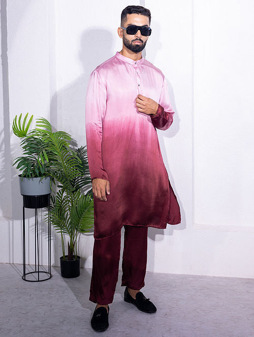 Bamber Satin Kurta Pyjama - Wine