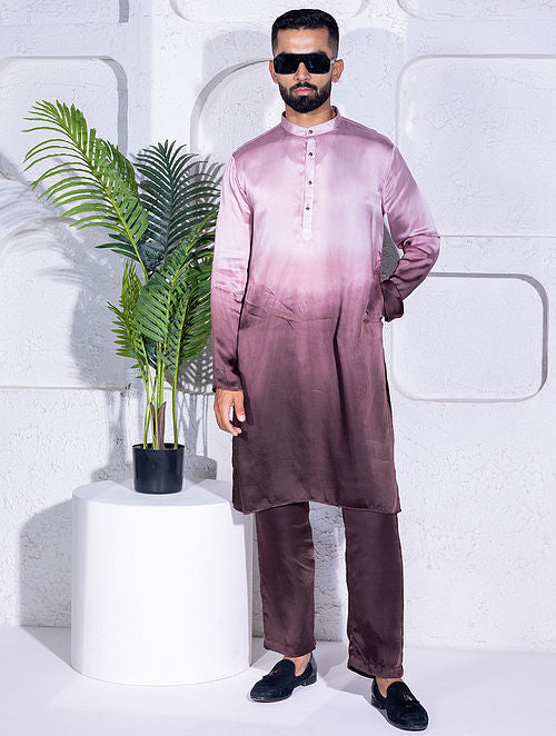 Bamber Satin Kurta Pyjama - chocolate brown