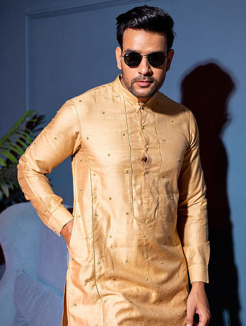 Moonga Silk Hand Embroidered Kurta