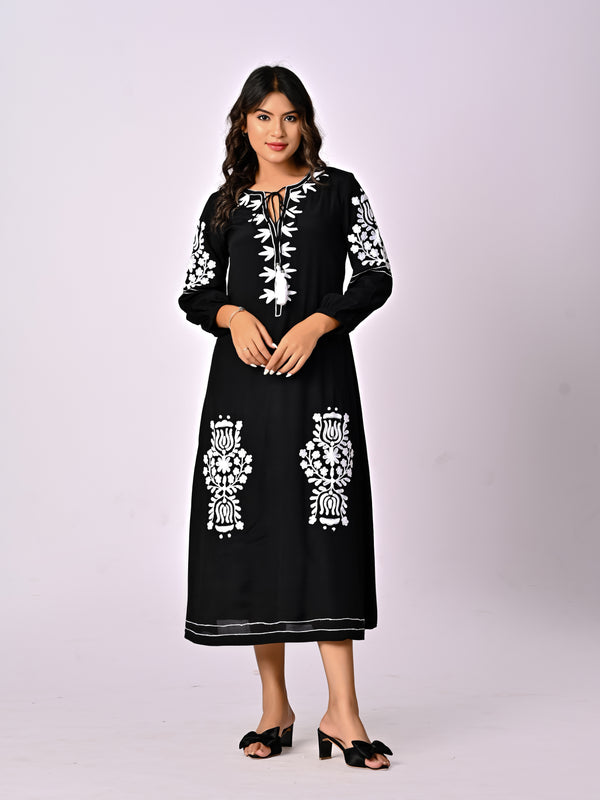 Women's Satin Embroidered long Dress