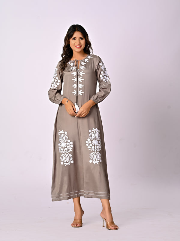 Women Satin Embroidered long Dress