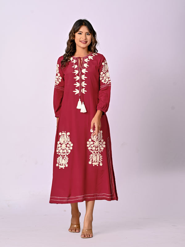 Women Satin Embroidered long Dress
