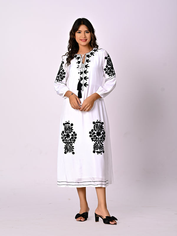 Women Satin Embroidered long Dress