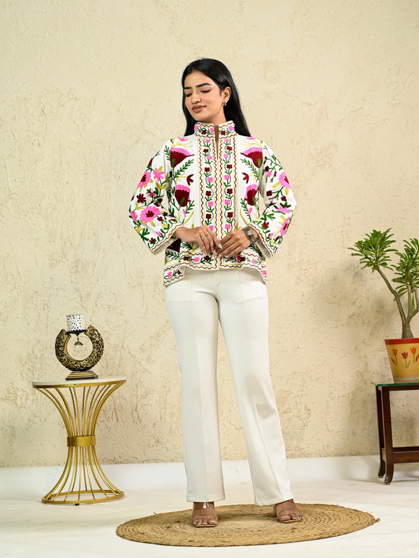 MULTI FLORAL EMBROIDERY SHORT JACKET