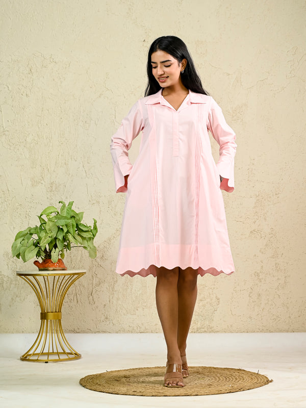 PINK Cotton Poplin scalloped dress