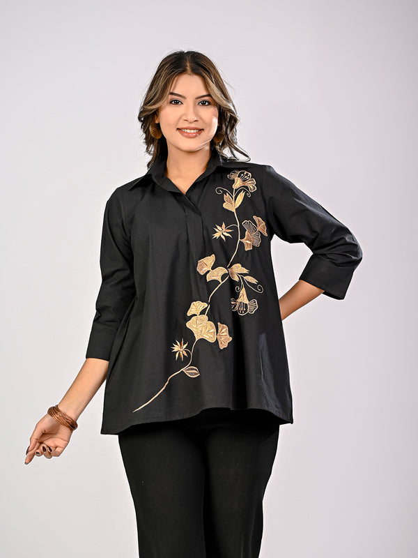 Front Embroidery Shirt With Collar