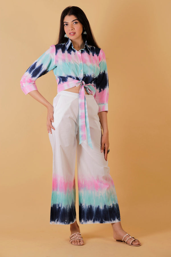 Striped Tie & Dye  Knotted Shirt  Co-Ord