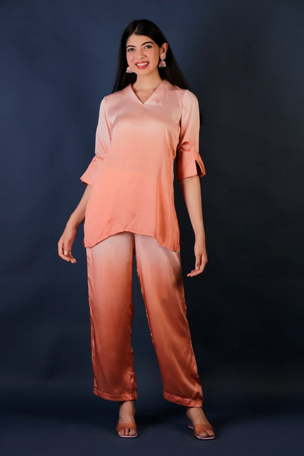 Bamber Satin Ombre Co-Ord Set - Rust