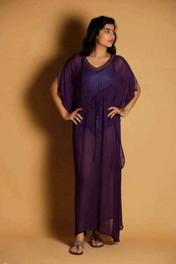 Long Georgette Hand Embroidered Kaftan