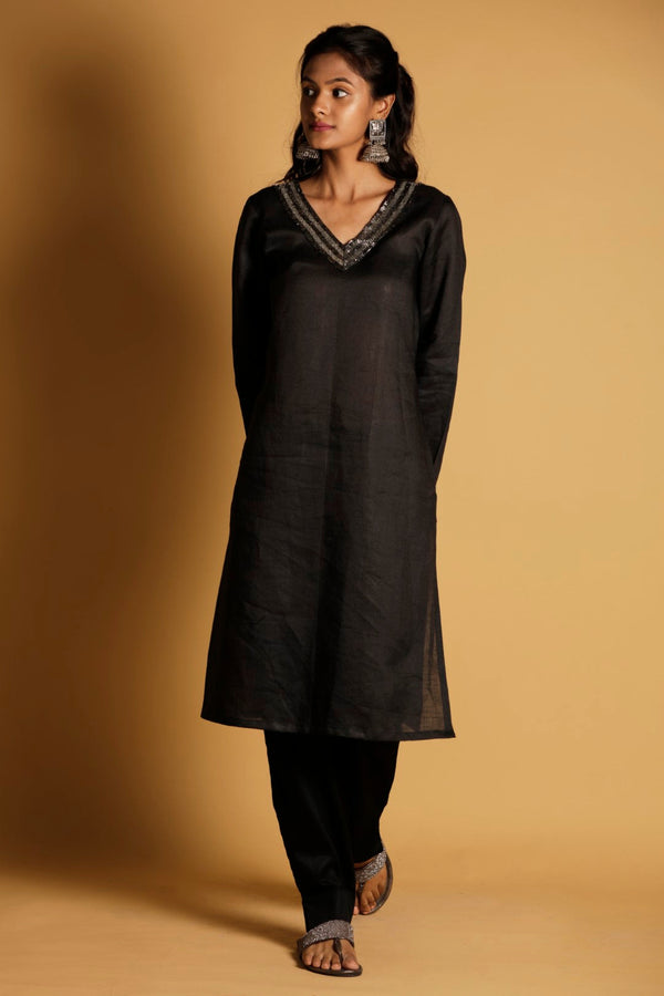 Pure Linen Classic Hand Embroidered Kurta