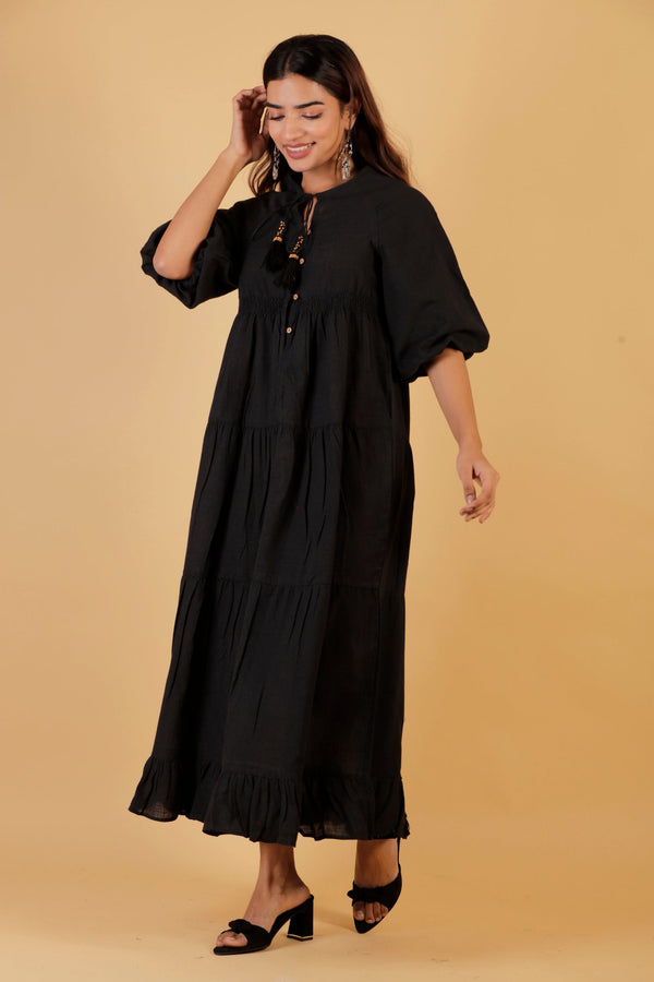 Pure Cotton Long Dress - Black