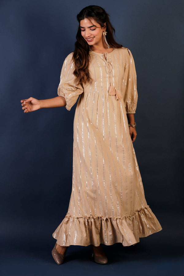 Pure Cotton Long Dress - Beige