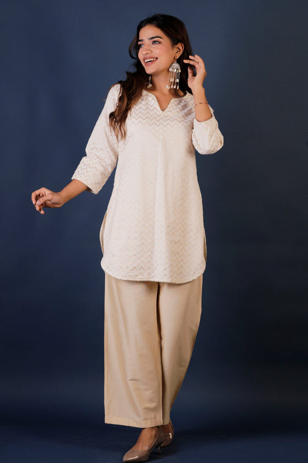 Cotton Jacquard Kurta Palazzo Set