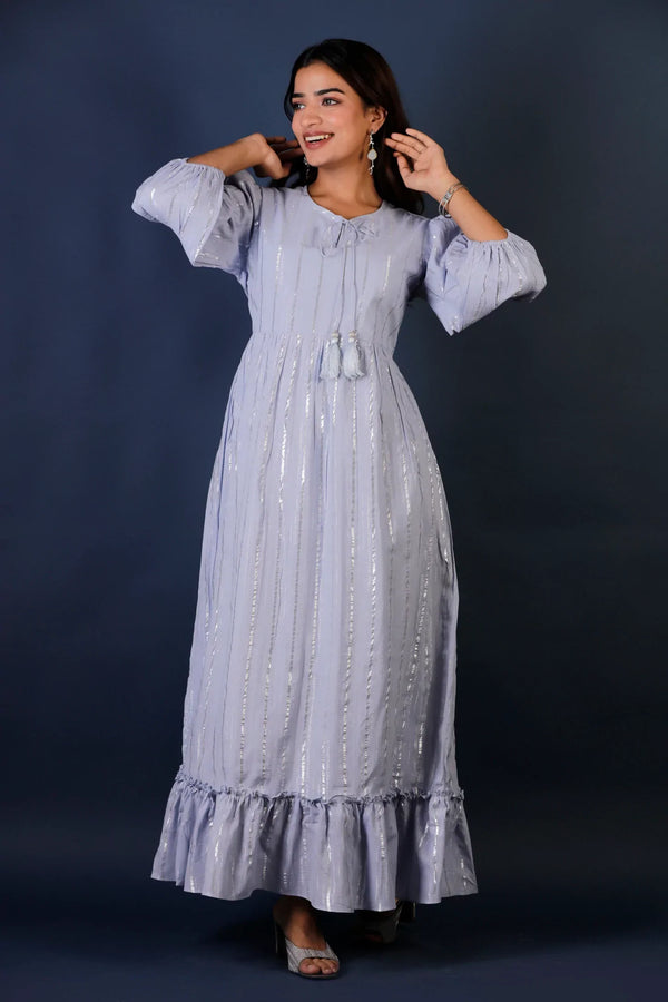 Pure Cotton Long Dress - Light Blue