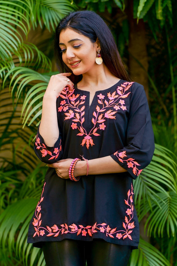 Popsicle Embroidered Kurta - Black