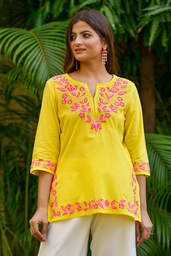 Popsicle Embroidered Kurta - Yellow