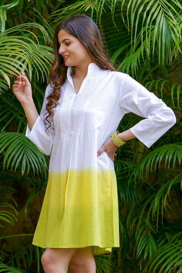 Timeless Ombre Pintuck Short Dress - Lime Green Yellow ombre