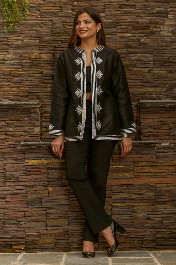 Pure Silk Dupion Hand Embroidered Jacket